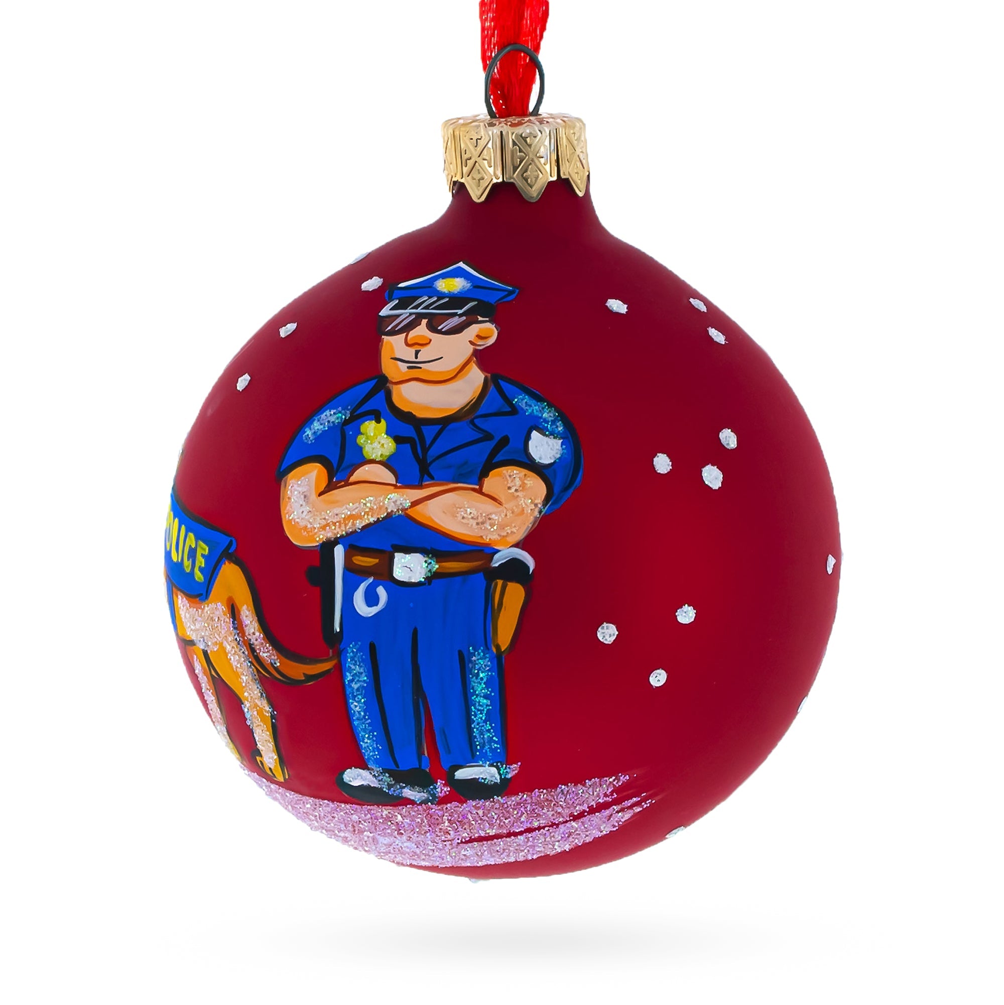 Police Officer and K9 Partner Glass Ball Christmas Ornament 3.25 Inches