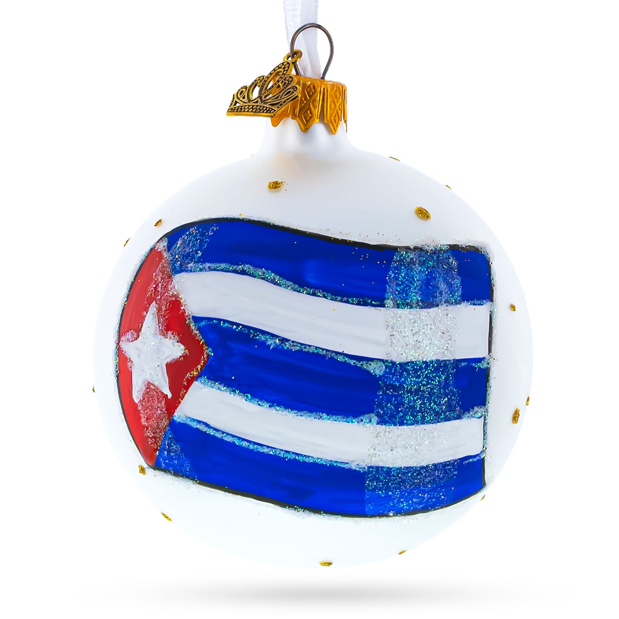 Flag of Cuba Glass Ball Christmas Ornament 3.25 Inches (Made in Ukraine)