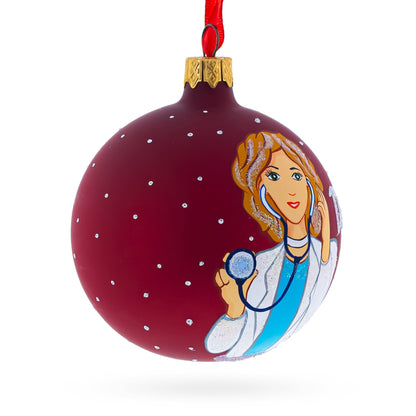 Doctor with Stethoscope Glass Ball Christmas Ornament 3.25 Inches