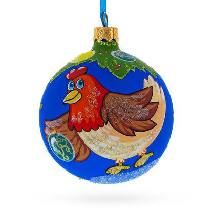 Hen Decorating the Tree Glass Christmas Ornament 3.25 Inches