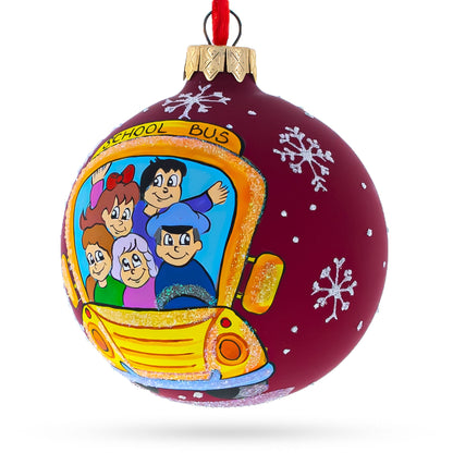 Yellow School Bus Glass Christmas Ornament 3.25 Inches