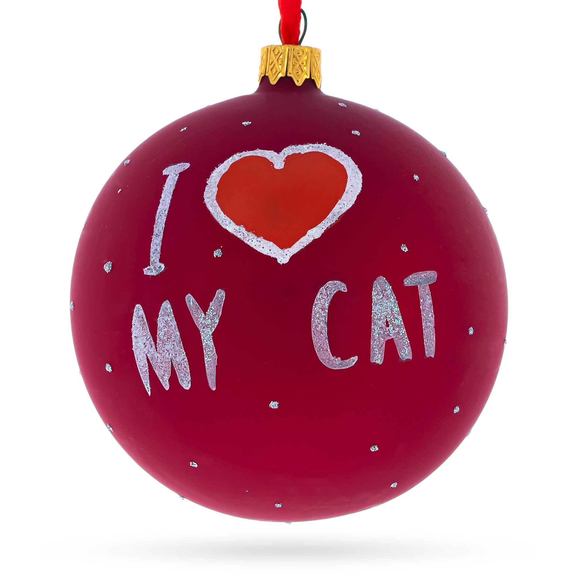 Kitten with Green Yarn Glass Ball Christmas Ornament 4 Inches