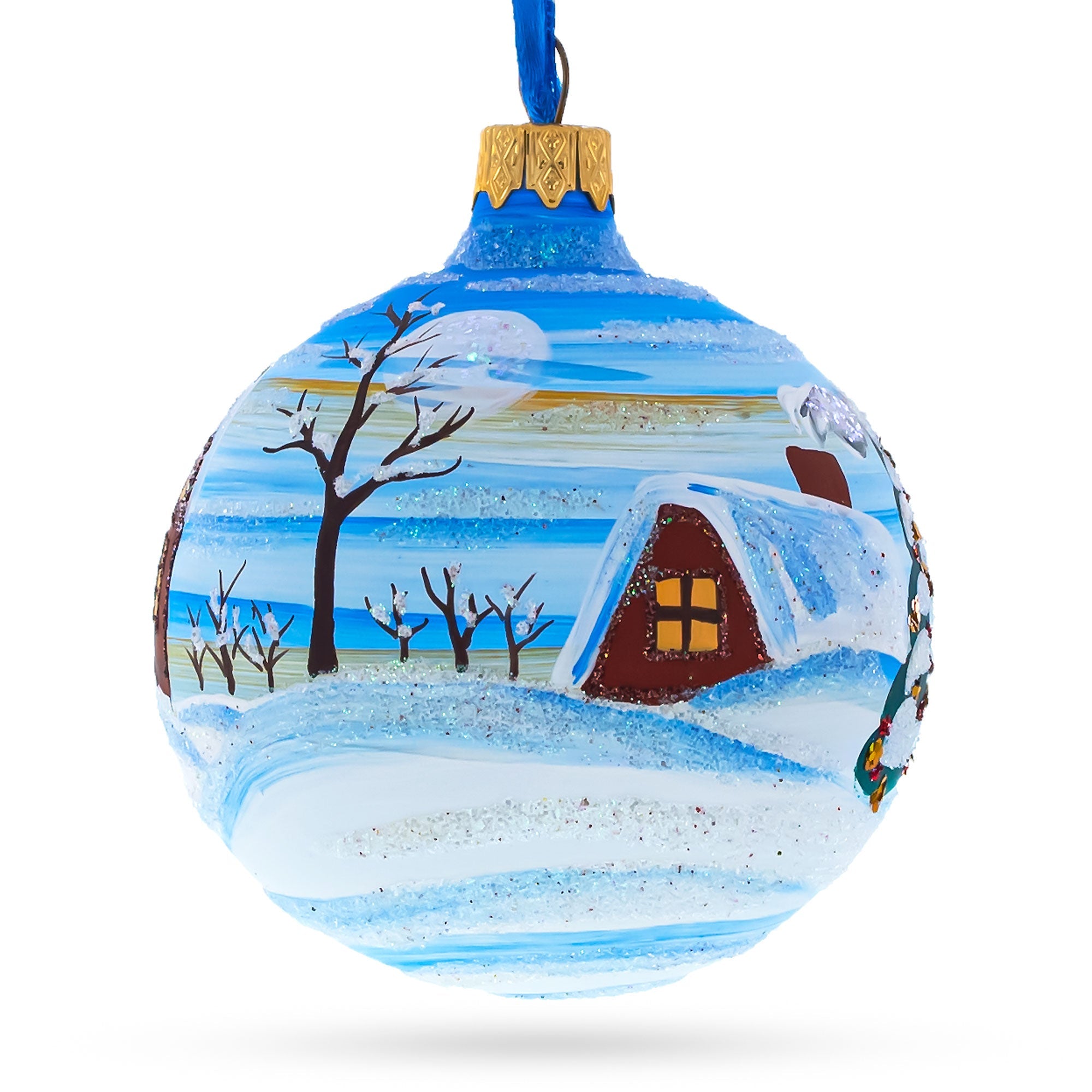 Santa with Bag of Gifts Glass Ball Christmas Ornament 3.25 Inches