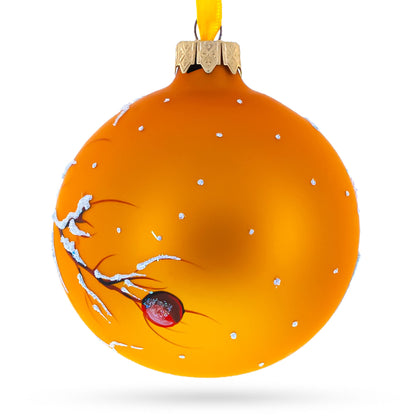 Yellow Birds on Branch Glass Ball Christmas Ornament 3.25 Inches
