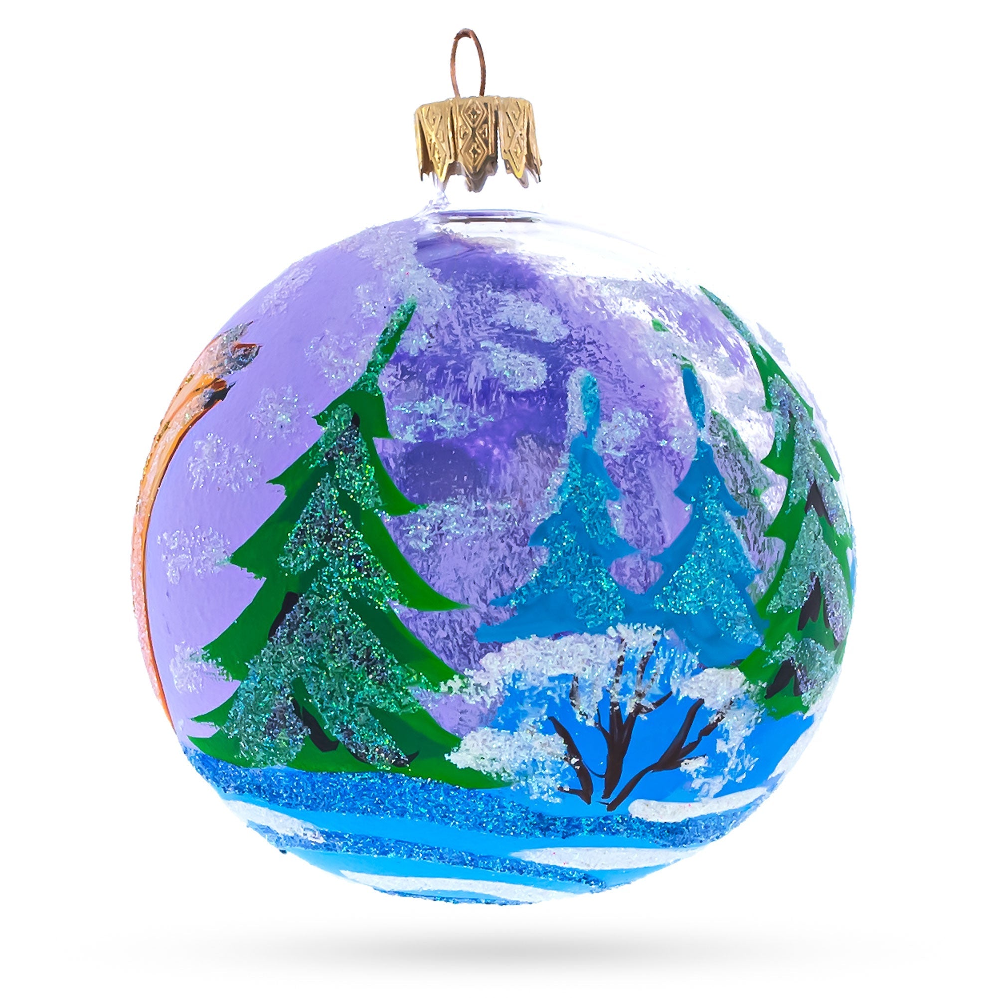 Squirrel Presenting Gifts Beside a Festive Tree Glass Ball Christmas Ornament 3.25 Inches