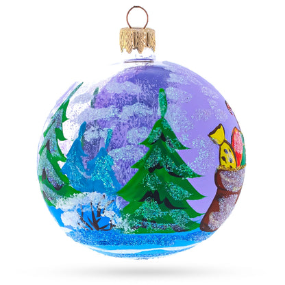 Squirrel Presenting Gifts Beside a Festive Tree Glass Ball Christmas Ornament 3.25 Inches