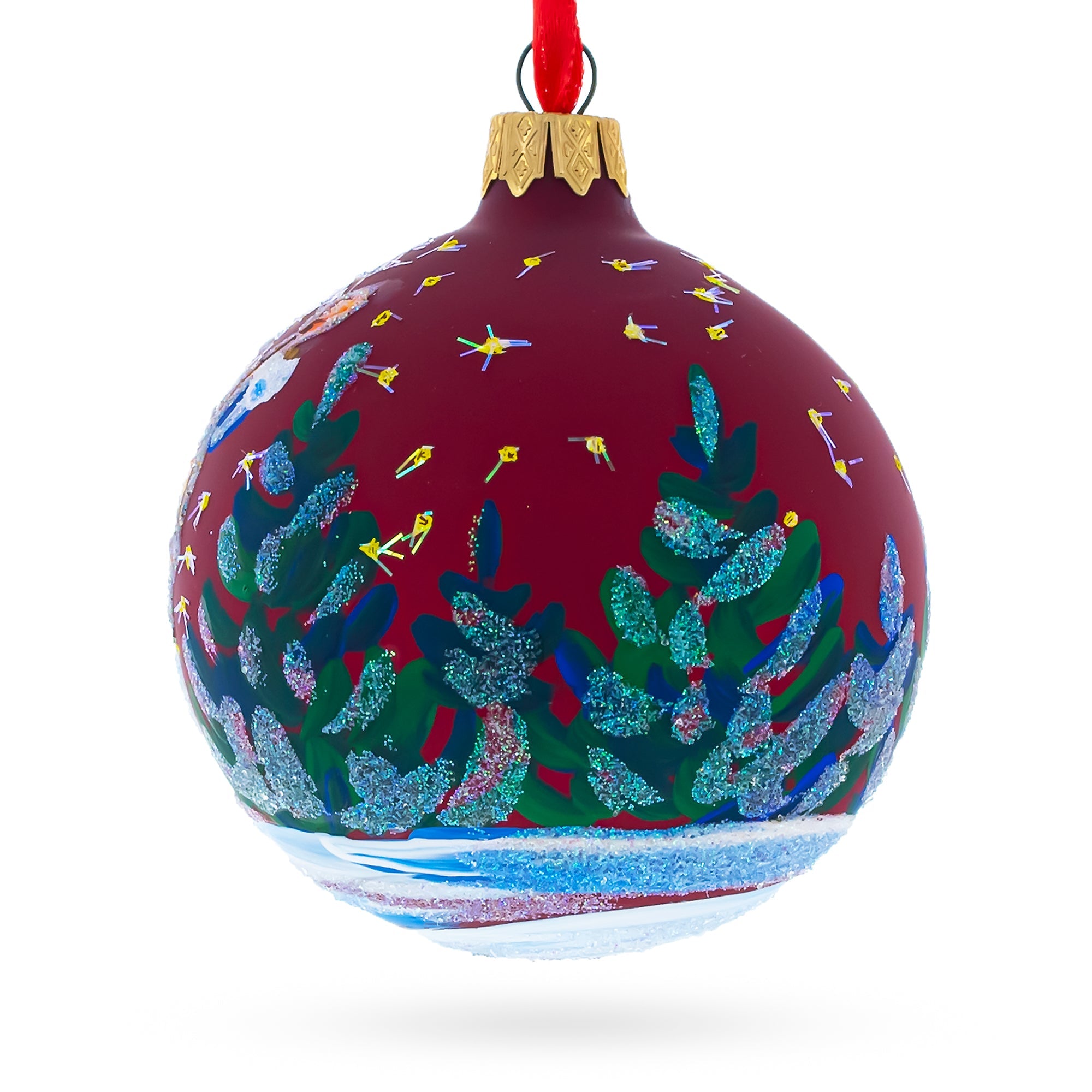 Hedgehog Serenading with Cello Glass Ball Christmas Ornament 3.25 Inches