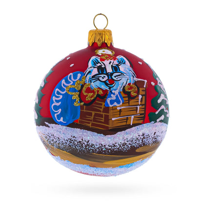 Cat in Chimney Glass Ball Christmas Ornament 3.25 Inches