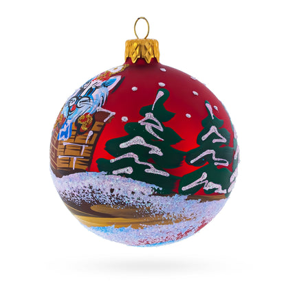 Cat in Chimney Glass Ball Christmas Ornament 3.25 Inches