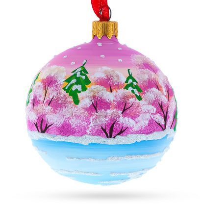 Squirrel Couple Amidst Lotus Flower Glass Ball Christmas Ornament 3.25 Inches