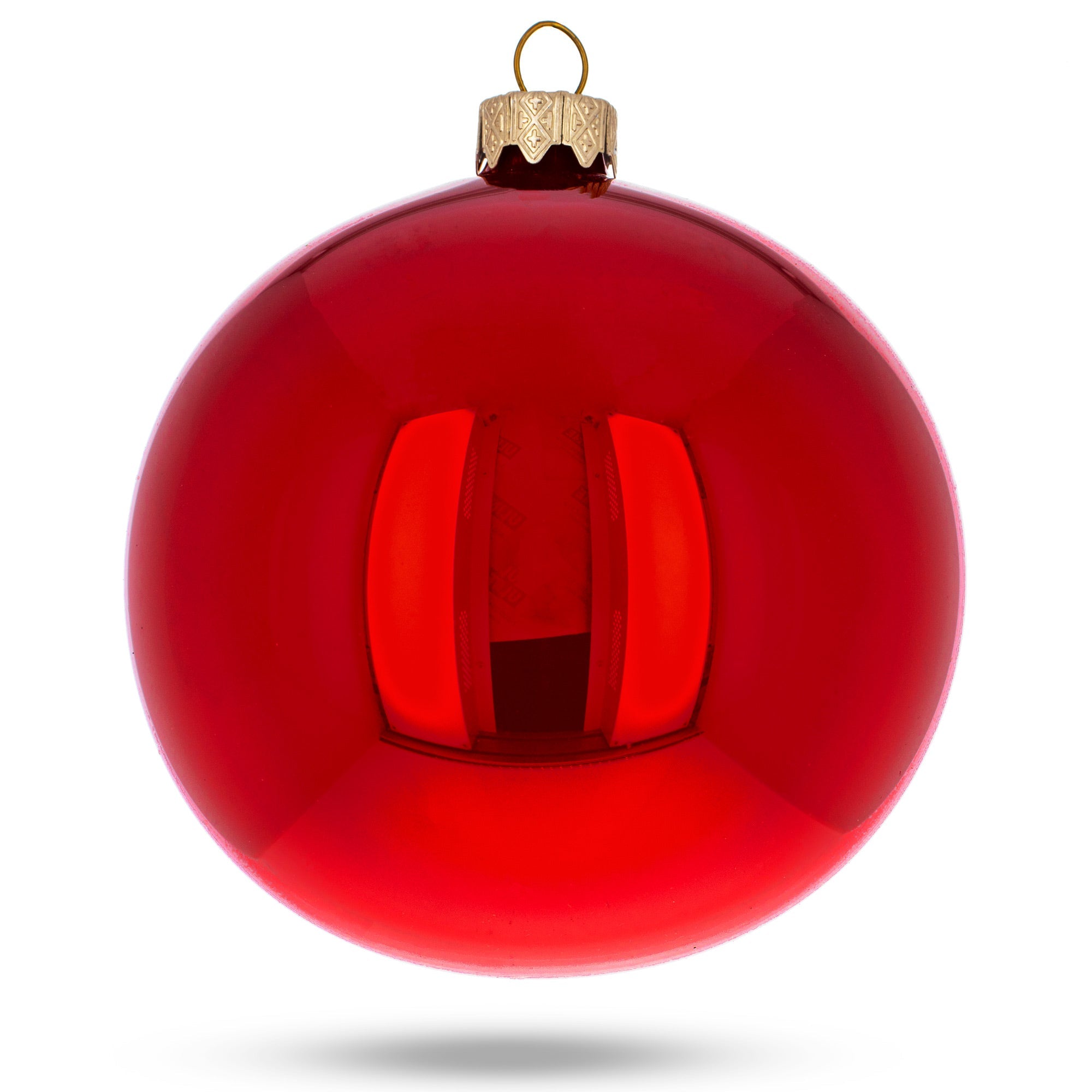 Set of 4 Glossy Red Glass Ball Christmas Ornaments 4 Inches