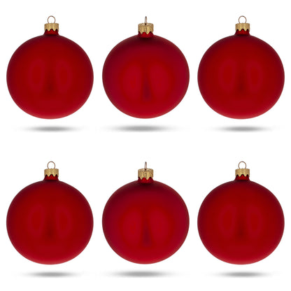 Set of 6 Matte Red Glass Ball Christmas Ornaments 3.25 Inches
