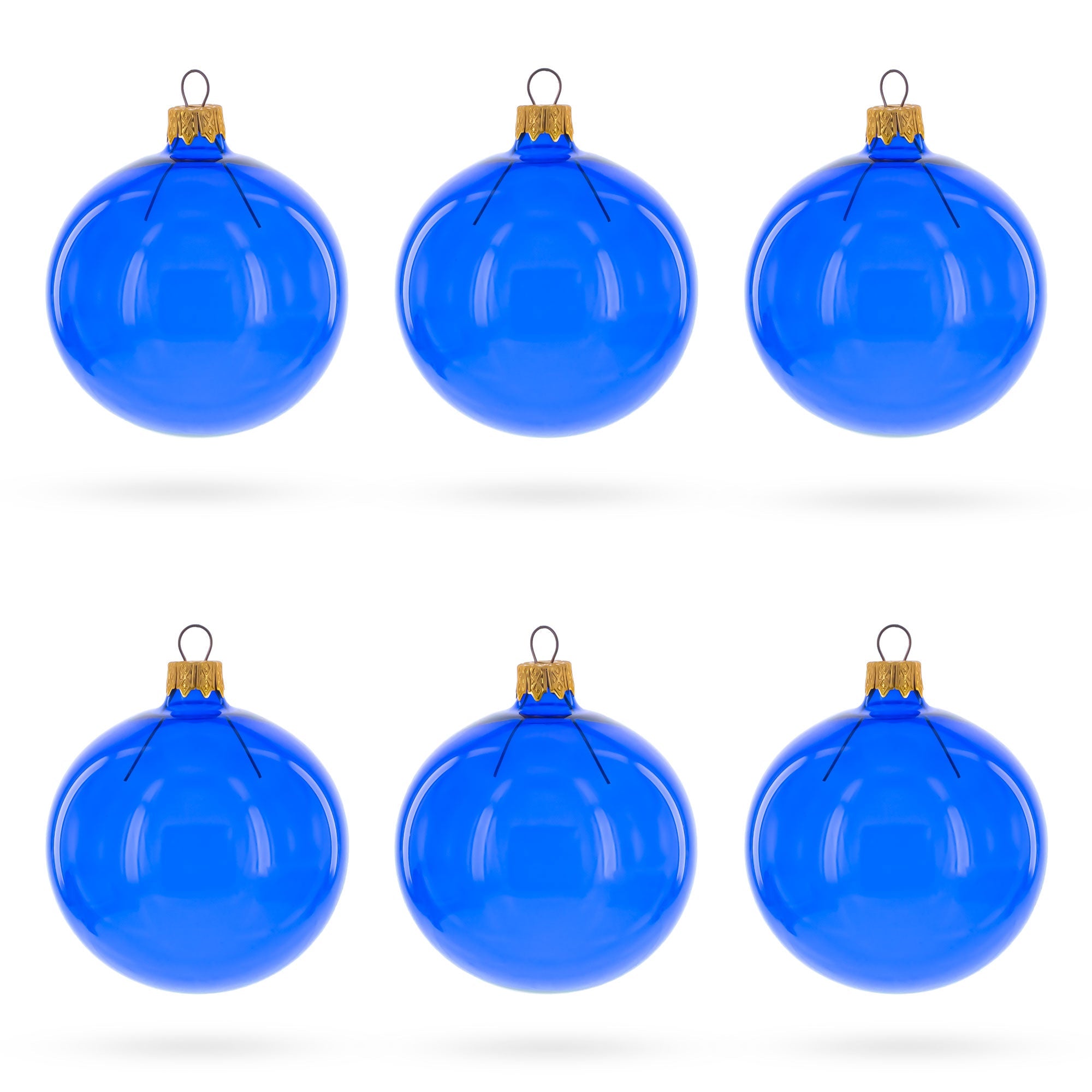Set of 6 Translucent Glossy Blue Glass Ball Christmas Ornaments 3.25 Inches