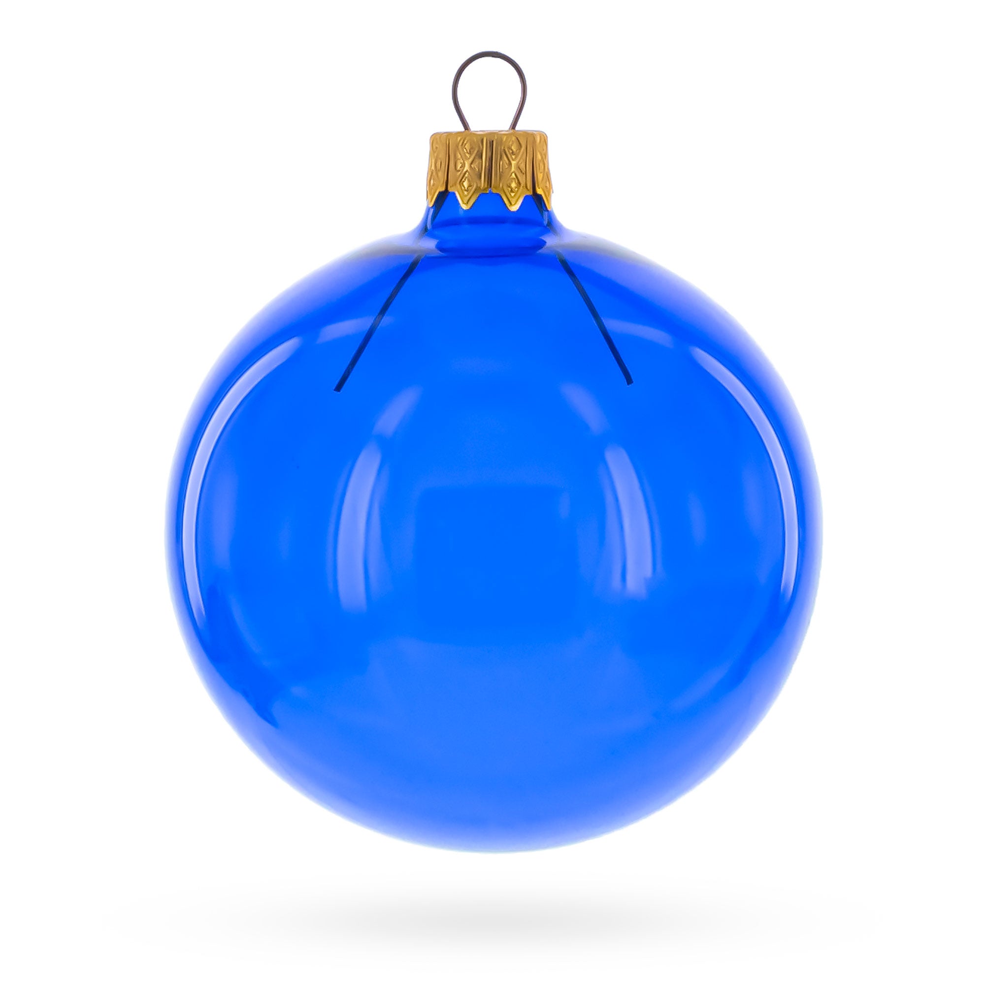 Set of 6 Translucent Glossy Blue Glass Ball Christmas Ornaments 3.25 Inches