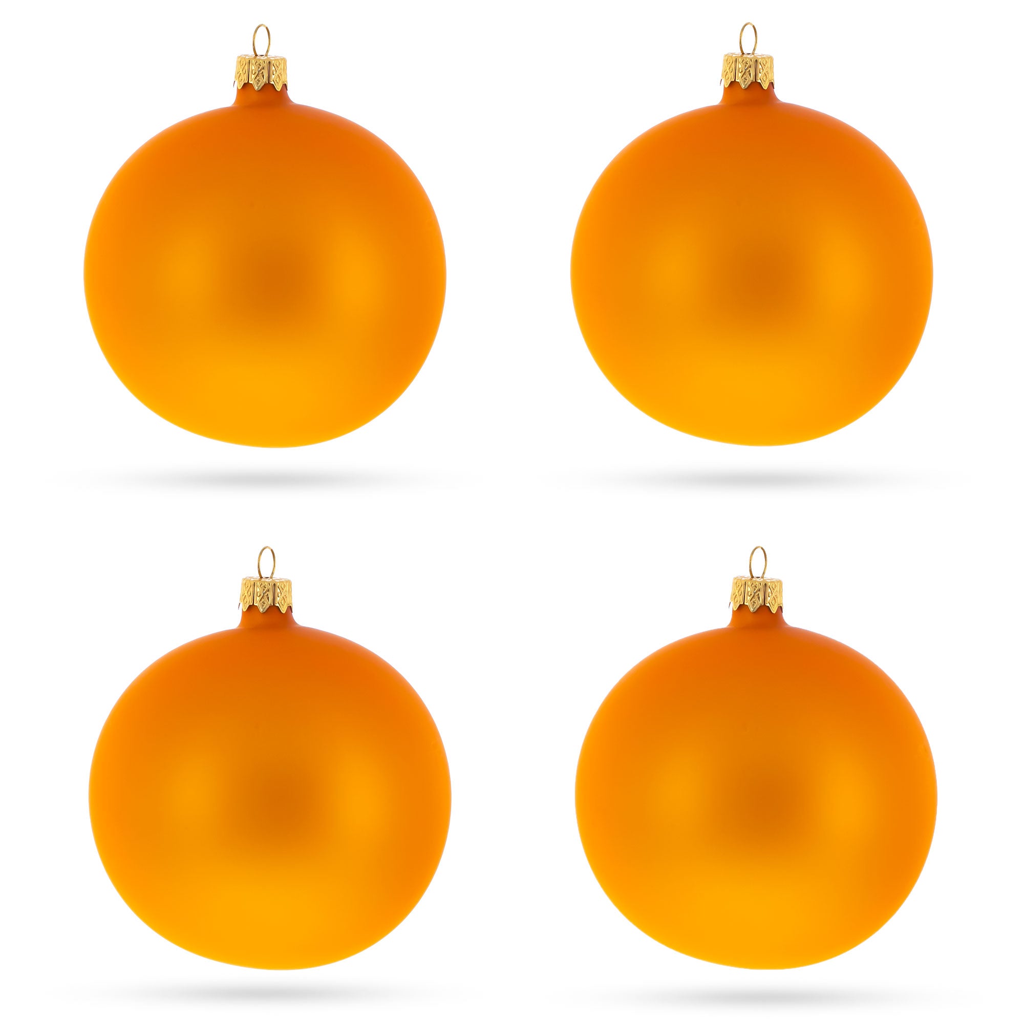 Set of 4 Matte Orange Glass Ball Christmas Ornaments 4 Inches