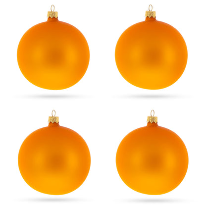 Set of 4 Matte Orange Glass Ball Christmas Ornaments 4 Inches