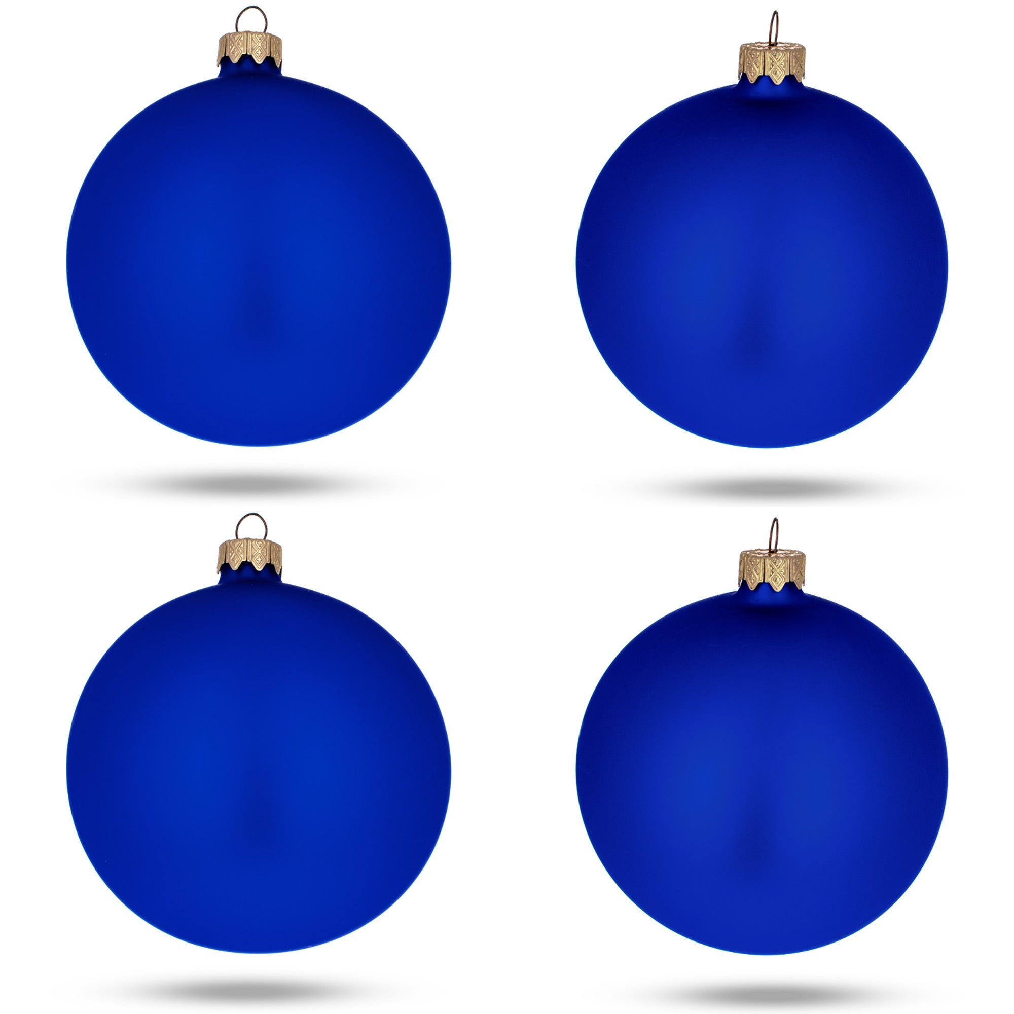 Set Of 4 Matte Blue Glass Ball Christmas Ornaments 4 Inches BestPysanky