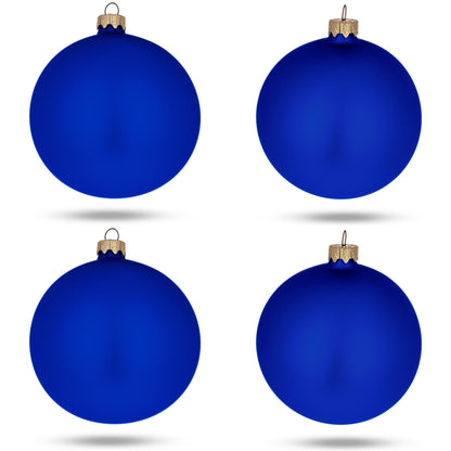 Set Of 4 Matte Blue Glass Ball Christmas Ornaments 4 Inches BestPysanky