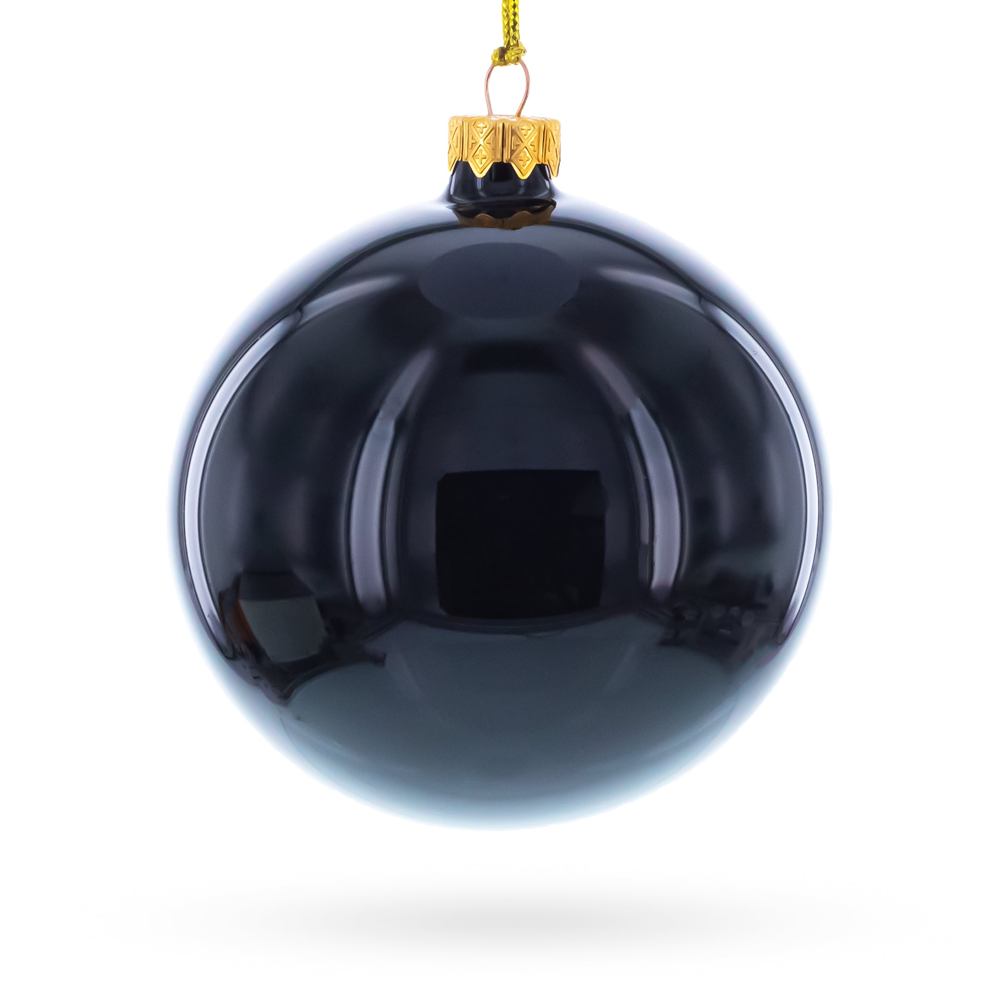 Set of 4 Glossy Black Glass Ball Christmas Ornaments 4 Inches
