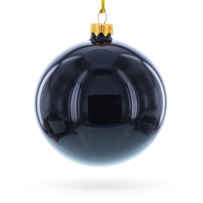 Set of 4 Glossy Black Glass Ball Christmas Ornaments 4 Inches