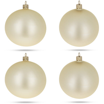 Set of 4 Beige Glass Ball Christmas Ornaments 4 Inches