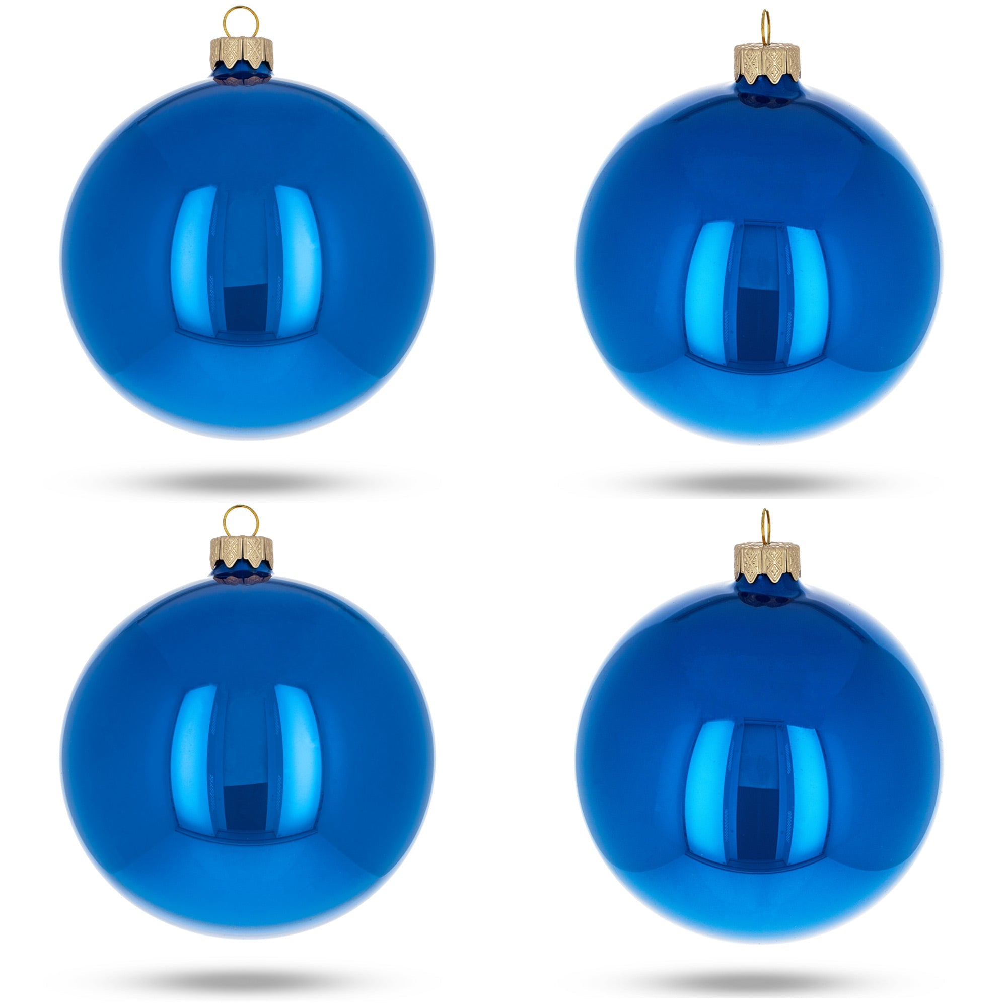 Set of 4 Glossy Blue Glass Ball Christmas Ornaments 4 Inches BestPysanky