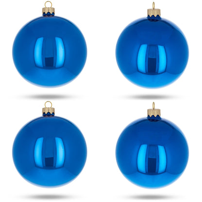 Set of 4 Glossy Blue Glass Ball Christmas Ornaments 4 Inches BestPysanky