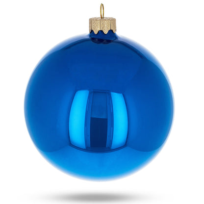 Set of 4 Glossy Blue Glass Ball Christmas Ornaments 4 Inches BestPysanky