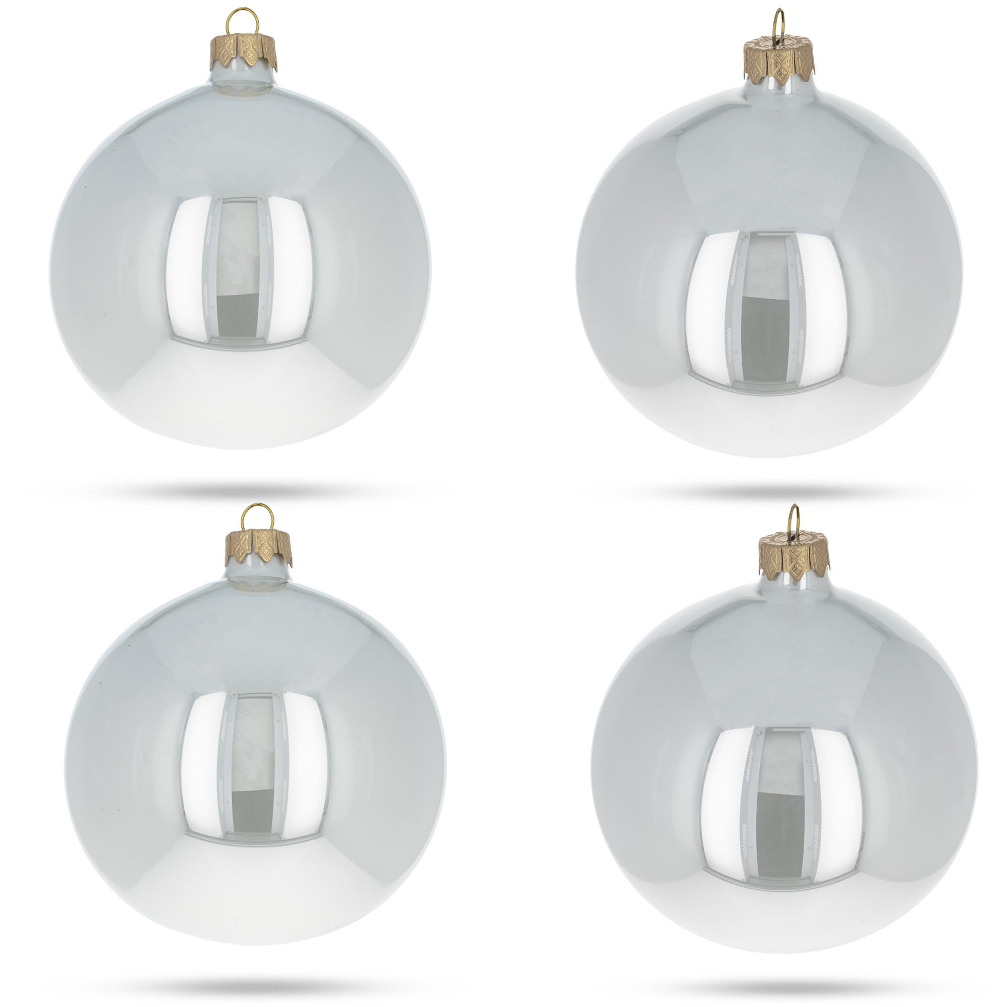 Set of 4 Glossy White Glass Ball Christmas Ornaments 4 Inches