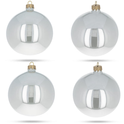 Set of 4 Glossy White Glass Ball Christmas Ornaments 4 Inches