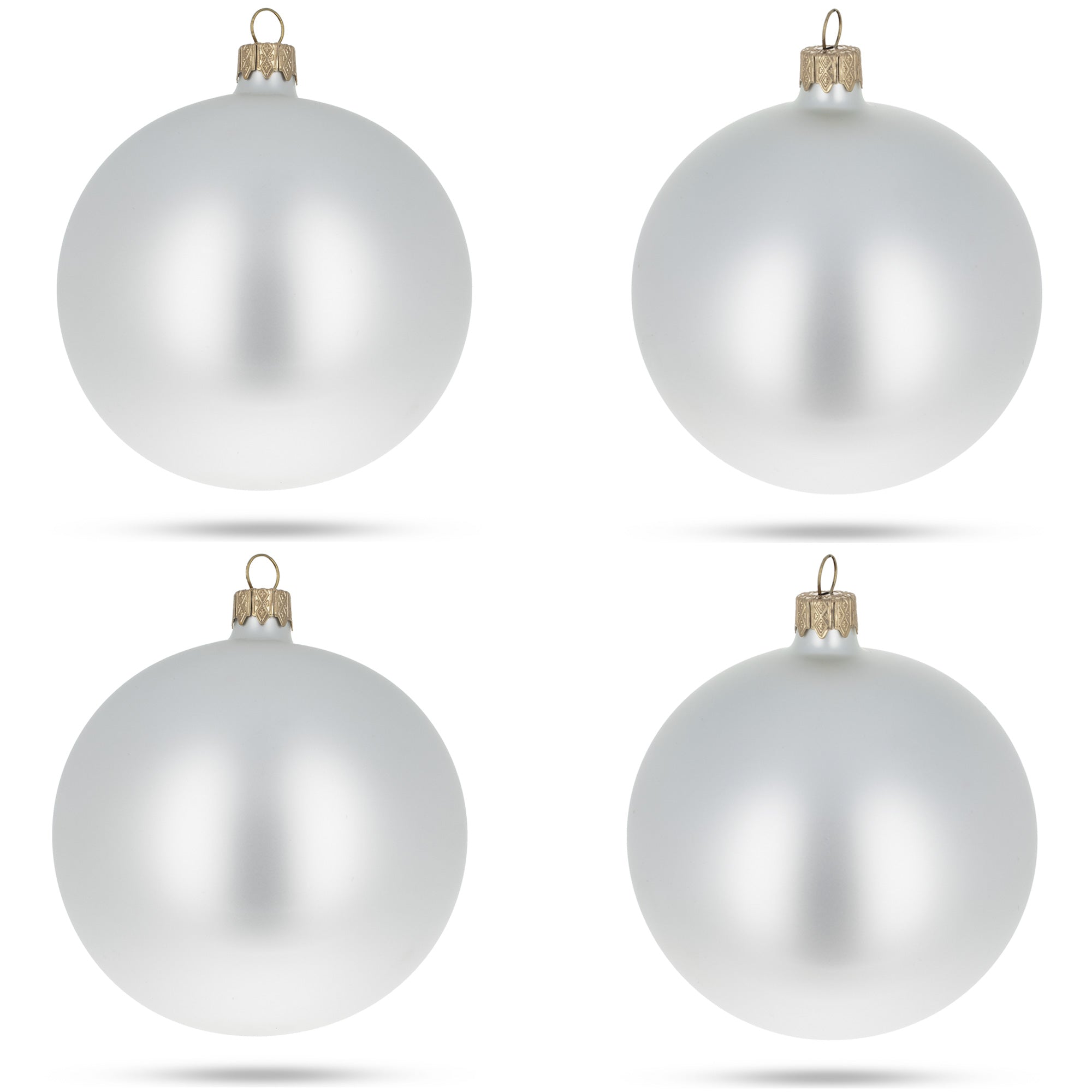 Set of 4 Matte White Glass Ball Christmas Ornaments 4 Inches