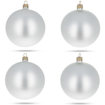 Set of 4 Matte White Glass Ball Christmas Ornaments 4 Inches