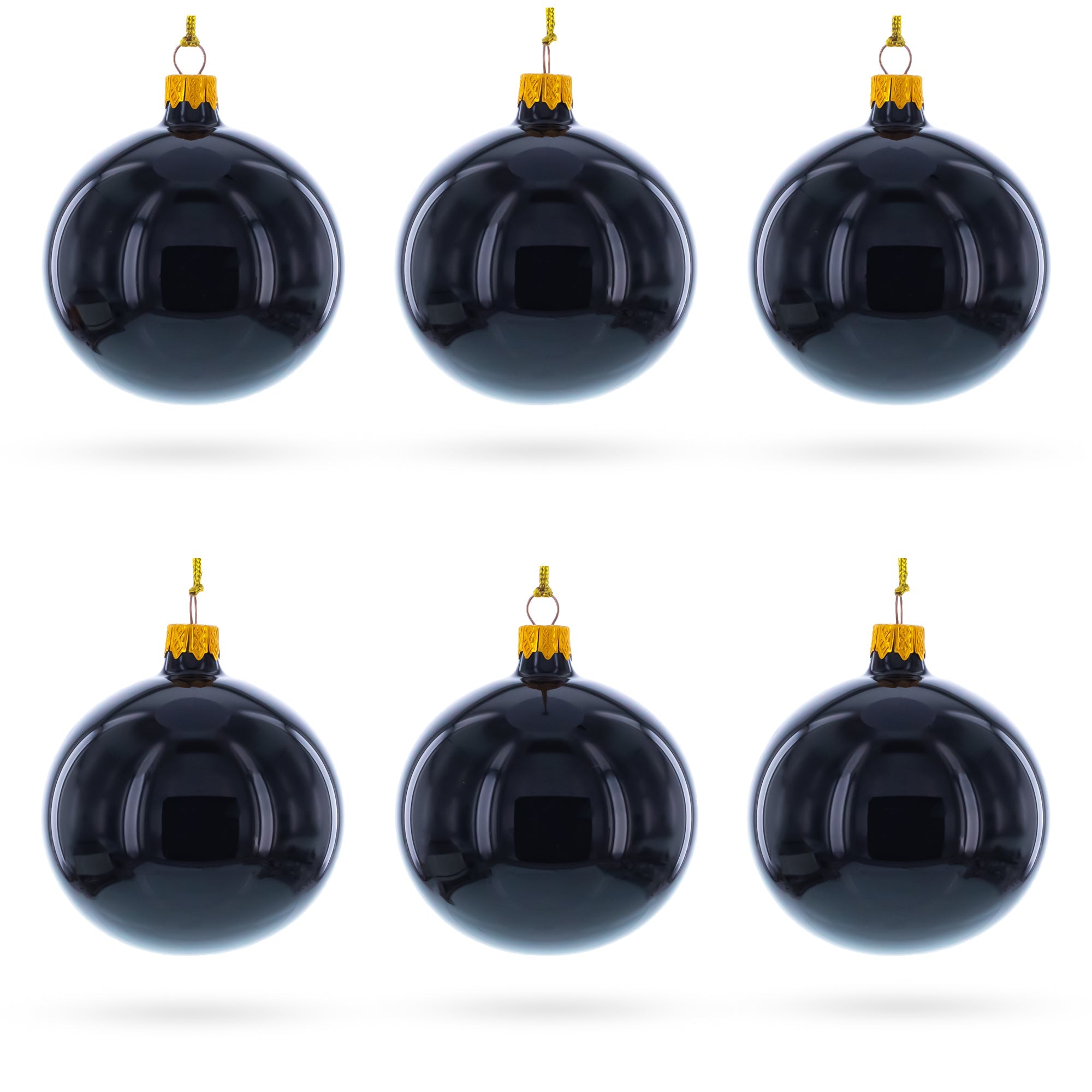 Black Glossy Glass Ball Christmas Ornament 3.25 Inches