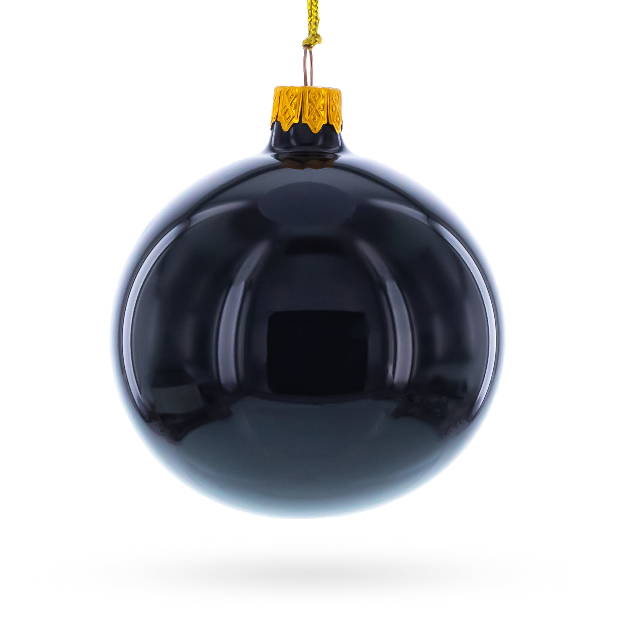 Black Glossy Glass Ball Christmas Ornament 3.25 Inches