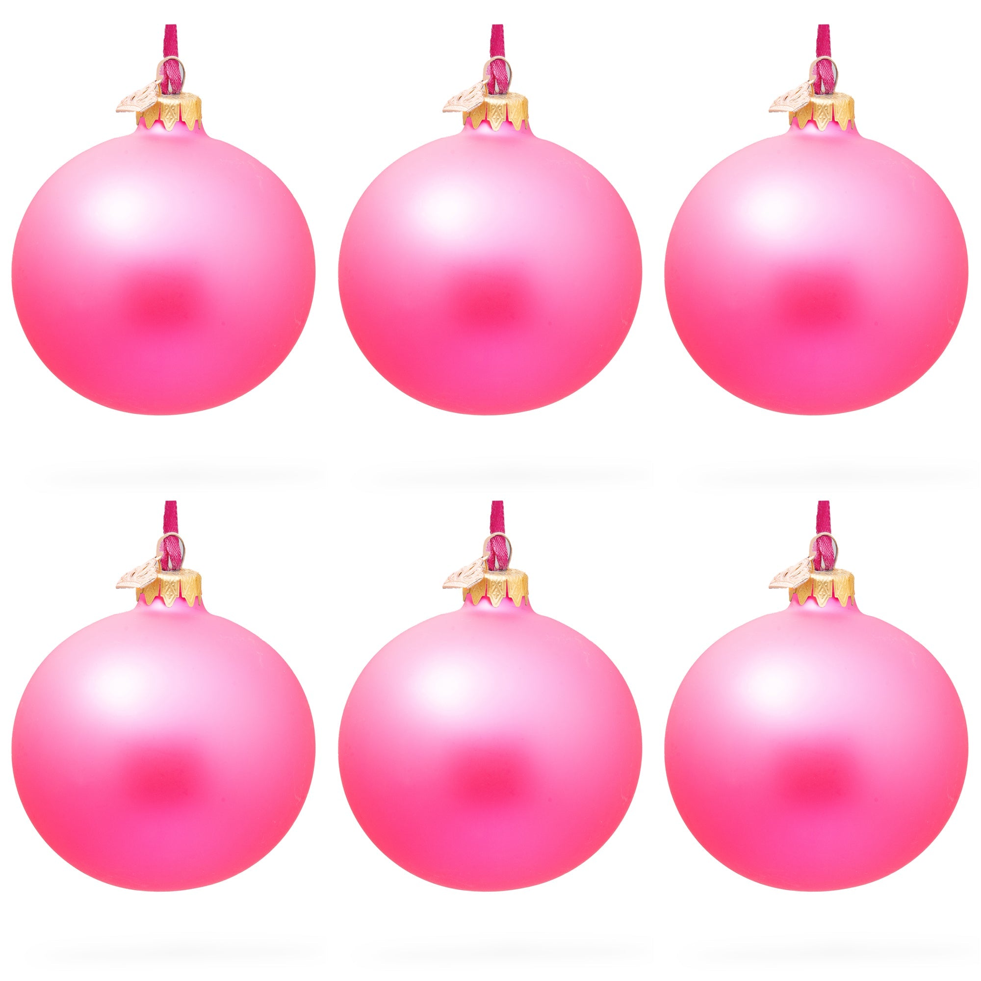 Set of 6 Solid Pink Glass Ball Christmas Ornaments 3.25 Inches
