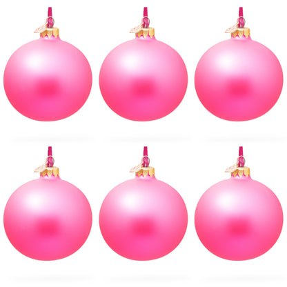 Set of 6 Solid Pink Glass Ball Christmas Ornaments 3.25 Inches