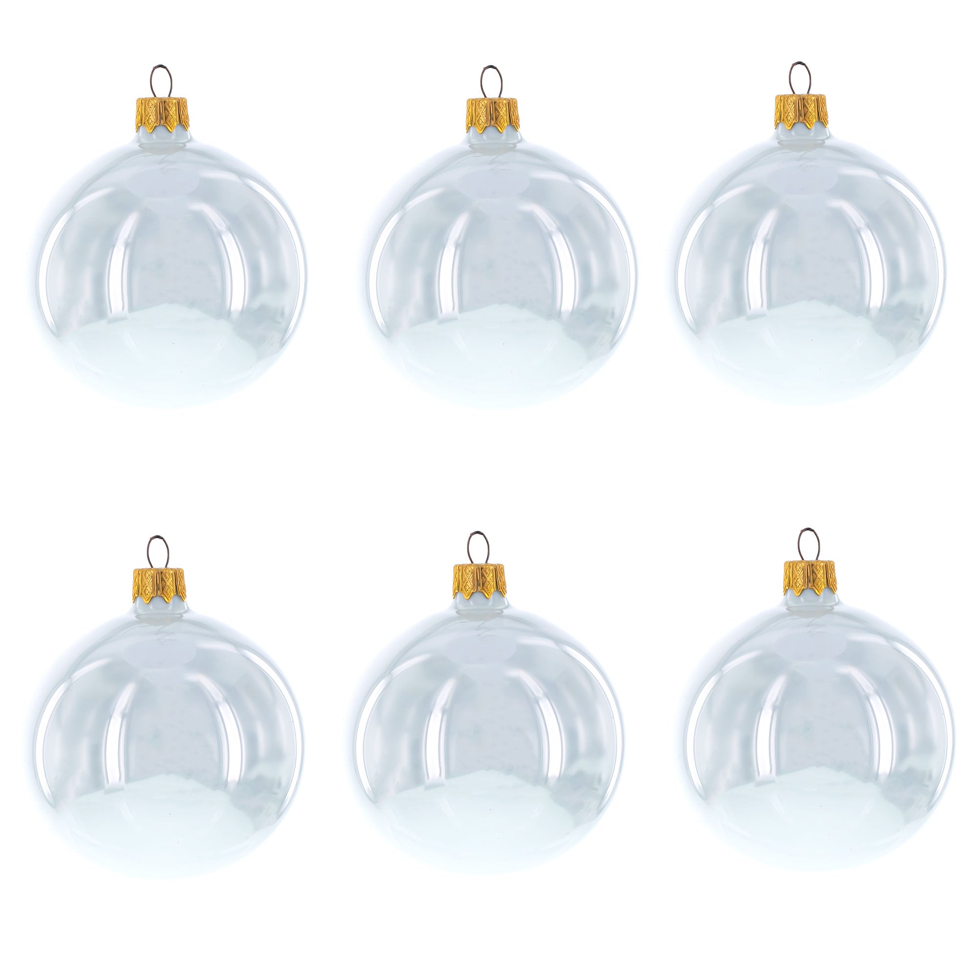 Set of 6 White Glossy Glass Ball Christmas Ornaments 3.25 Inches