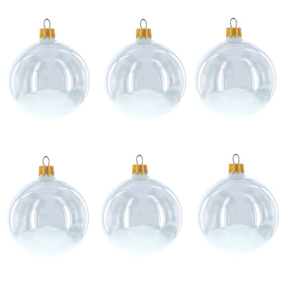 Set of 6 White Glossy Glass Ball Christmas Ornaments 3.25 Inches