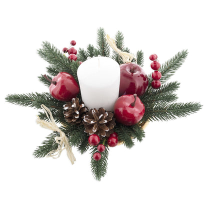 Ukrainian Candle Holder with Straw Bow, Apples & Pine Cones 16 Inches