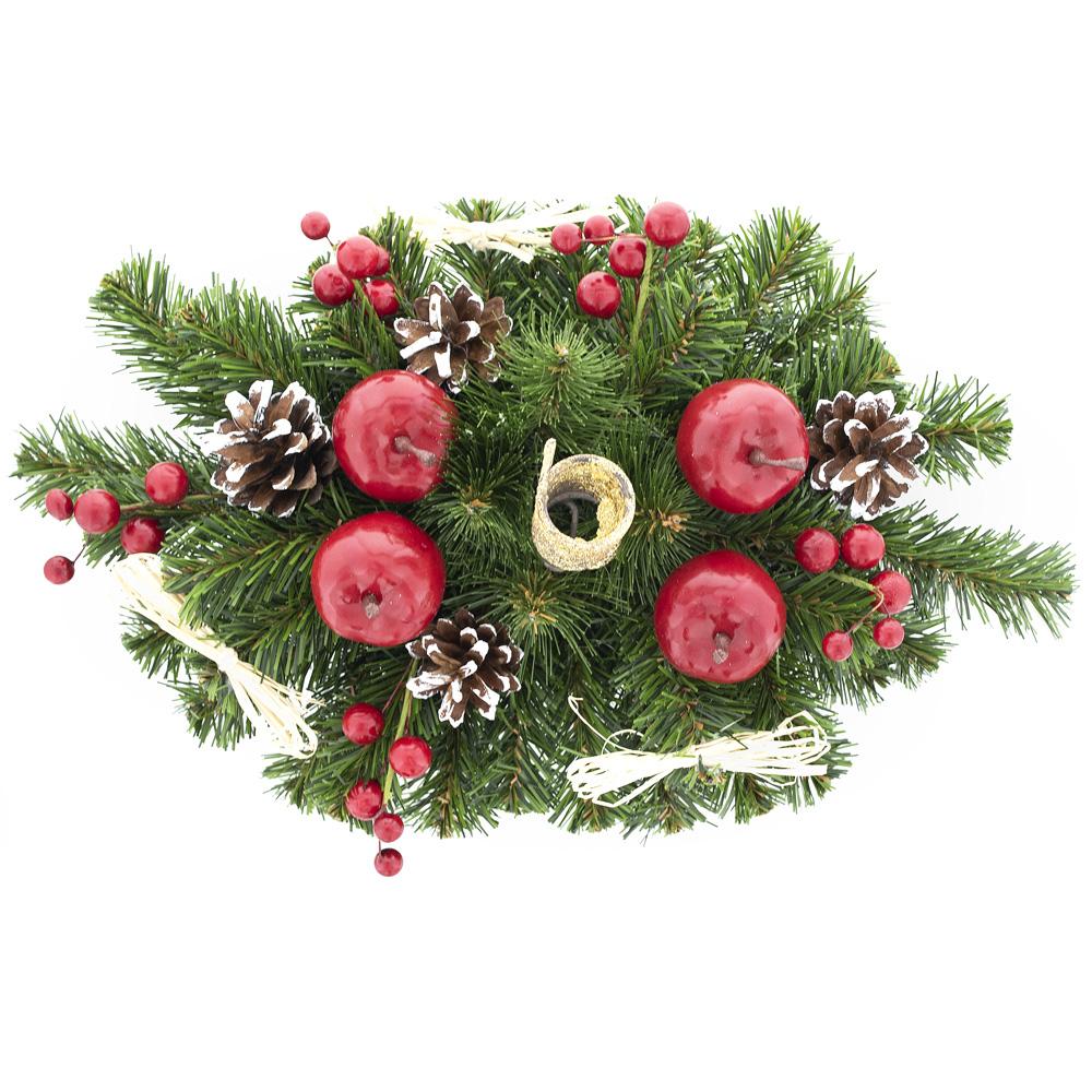 Ukrainian Candle Holder Decoration with Straw Bow, Apples & Pine Cones 16 Inches