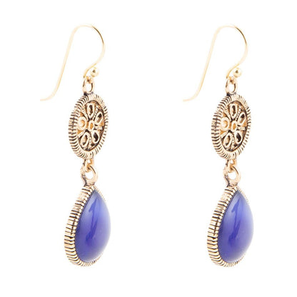Lace Blue Agate Drop Golden Earrings Barse Jewelry