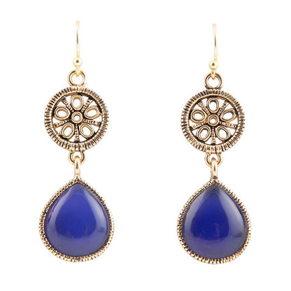 Lace Blue Agate Drop Golden Earrings Barse Jewelry