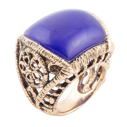 Lace Blue Agate Golden Statement Ring Barse Jewelry