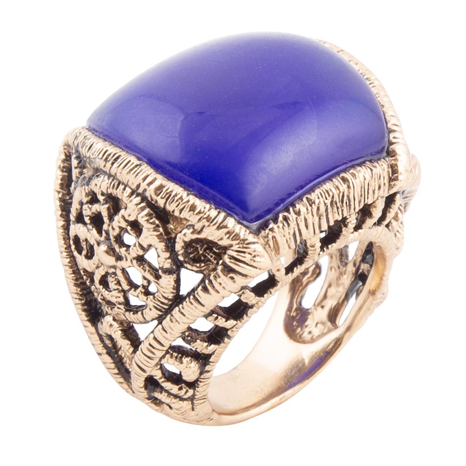 Lace Blue Agate Golden Statement Ring Barse Jewelry