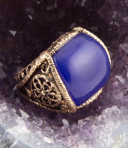 Lace Blue Agate Golden Statement Ring Barse Jewelry