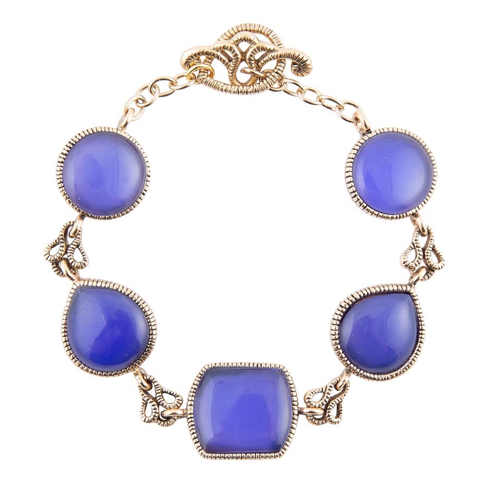 Lace Blue Agate Link Golden Bracelet Barse Jewelry