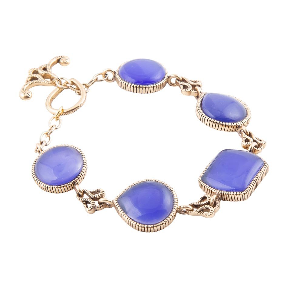 Lace Blue Agate Link Golden Bracelet Barse Jewelry
