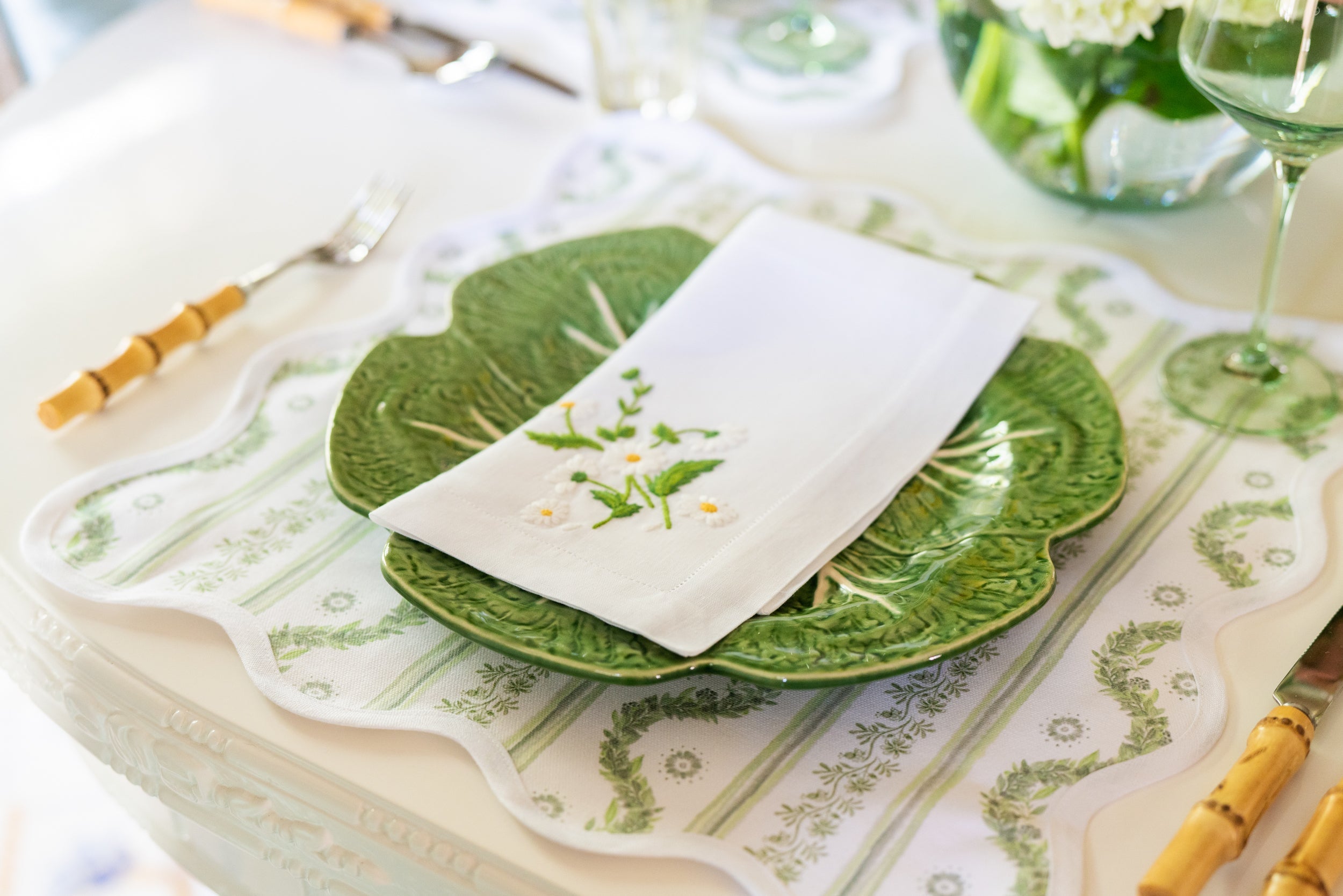 Square Scalloped Placemat | Boxwood Garden - Sage