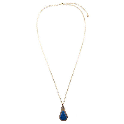 Blue Lapis Golden Elongated Pendant Necklace Barse Jewelry