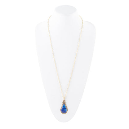 Blue Lapis Golden Elongated Pendant Necklace Barse Jewelry